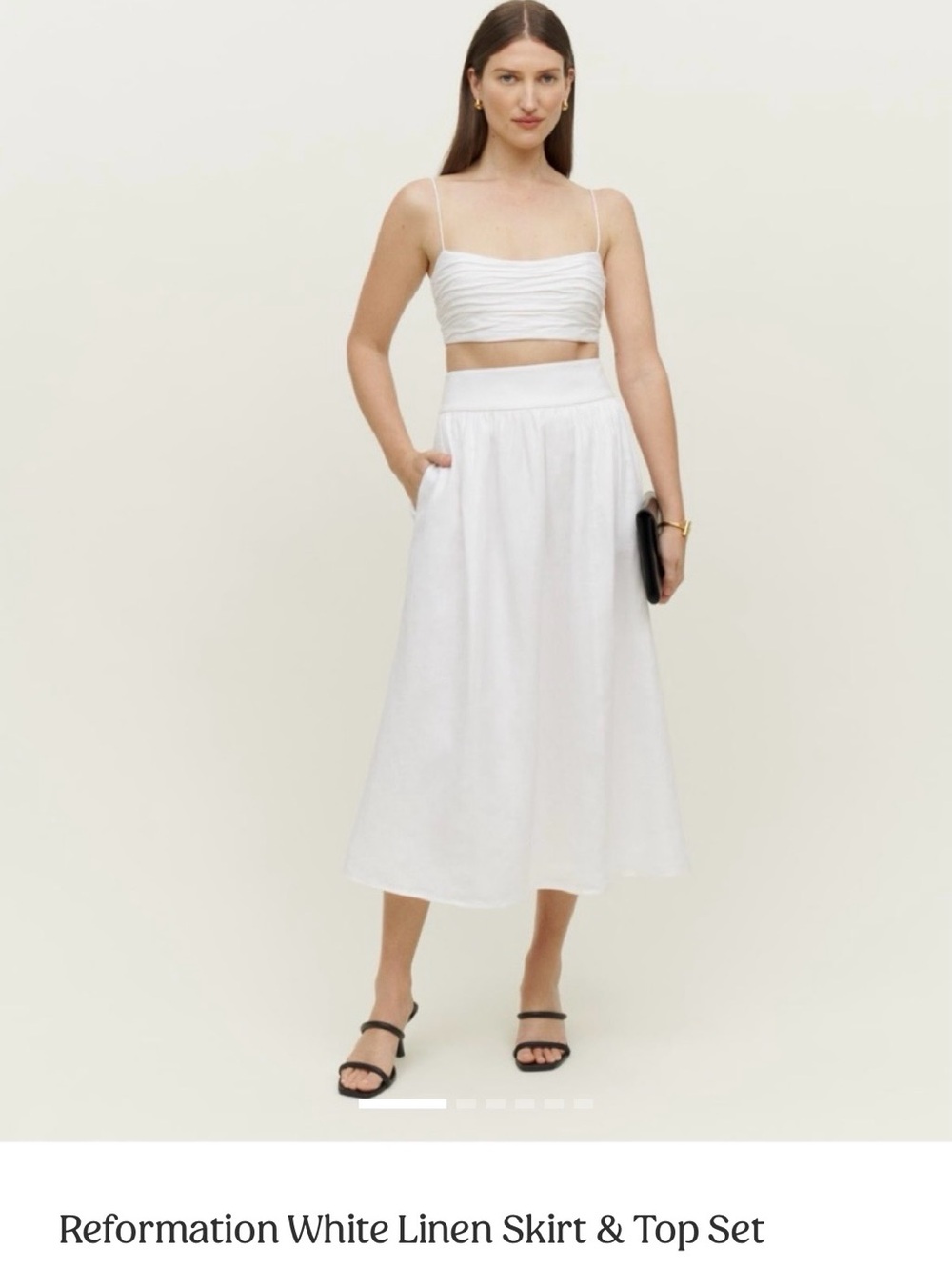 Reformation White Linen Midi Skirt with High Waist&Top set